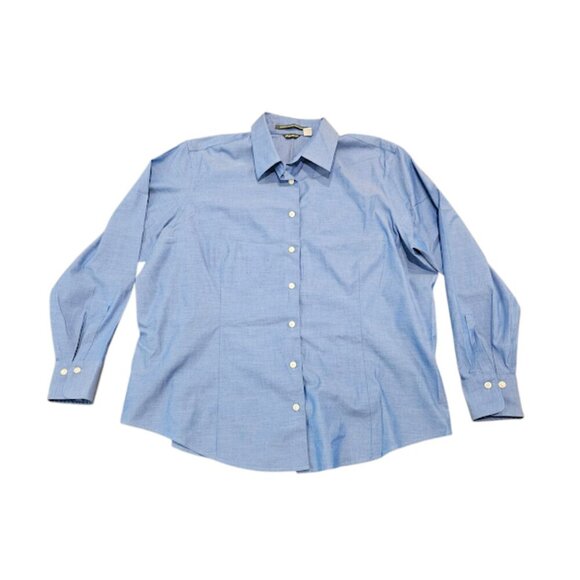 Eddie Bauer Men 2XL Blue Stretch Wrinkle Resistant Office Button Up Dress Shirt - Picture 1 of 8